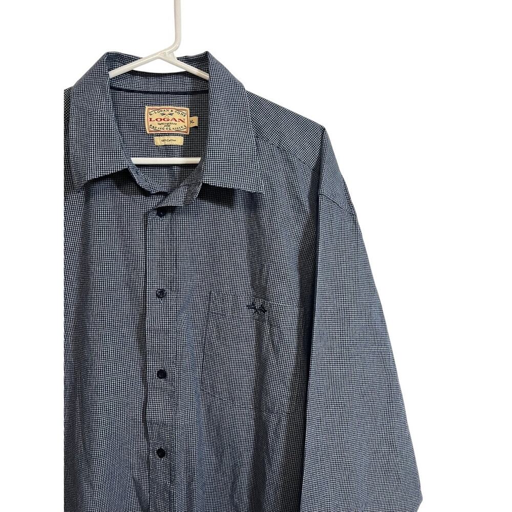 Logan & Sons Micro Check Button Down Shirt Blue Cotton XL Casual